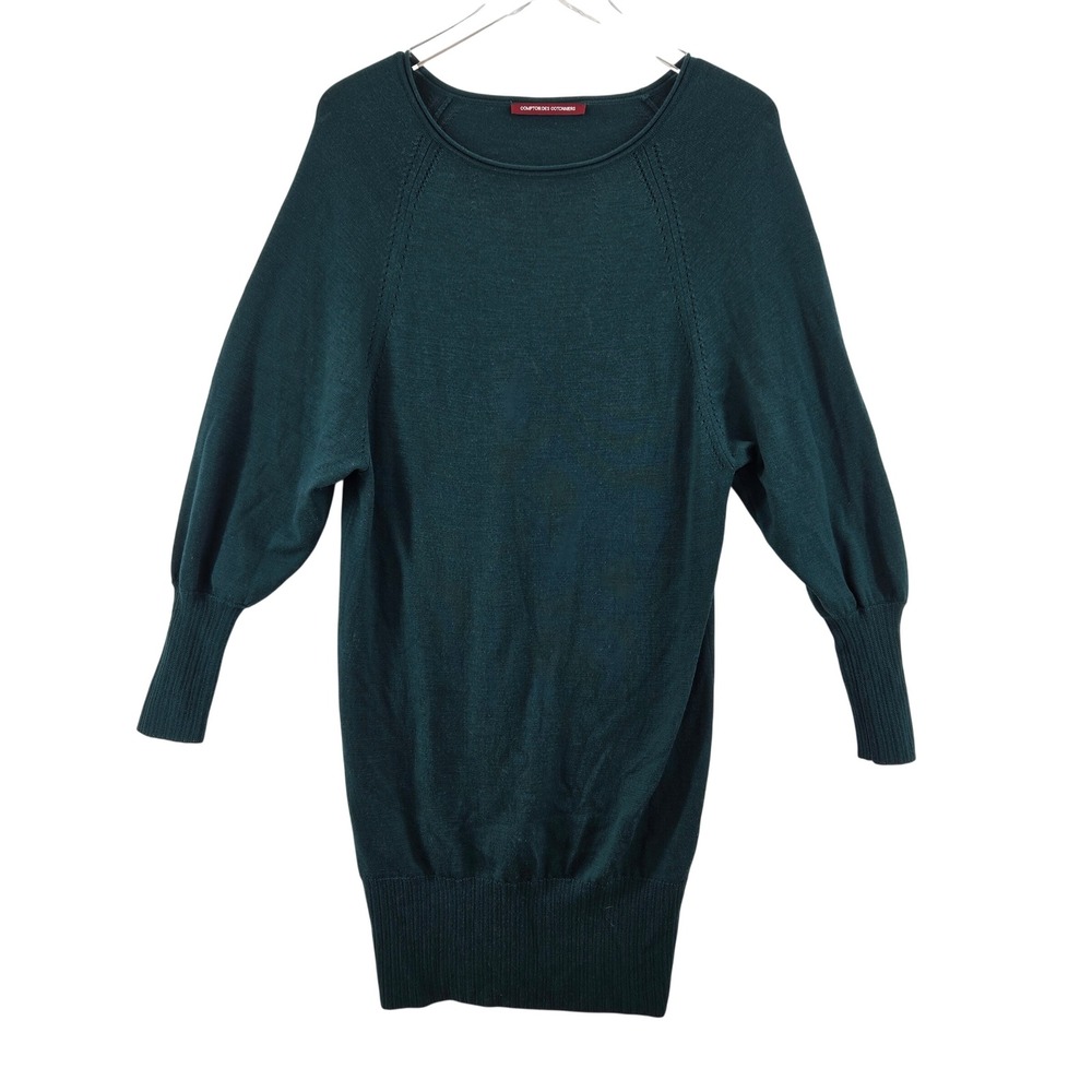 Comptoir des Cotonniers Forest Green 100% Wool Raglan Pointelle Sweater‎ Small